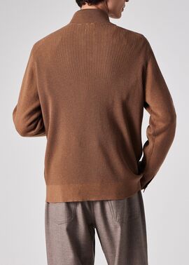 シグネチャーストライプテープ ハーフジップニット（ブラウン