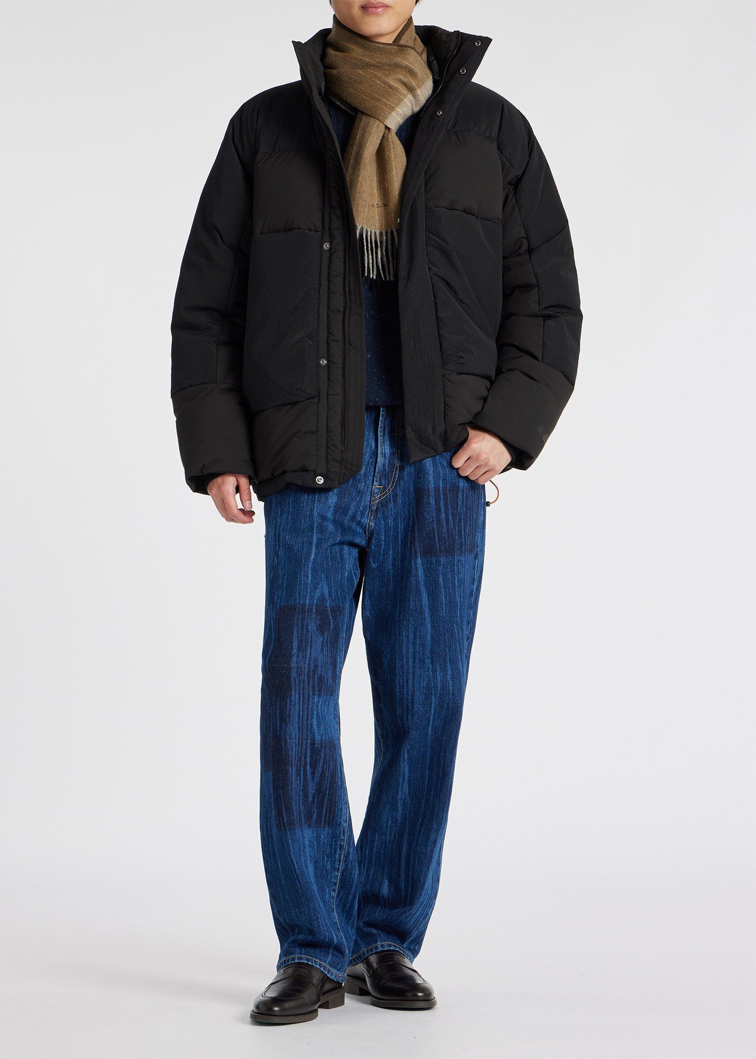 カラーブロッキング ストライプ カシミヤブレンド マフラー