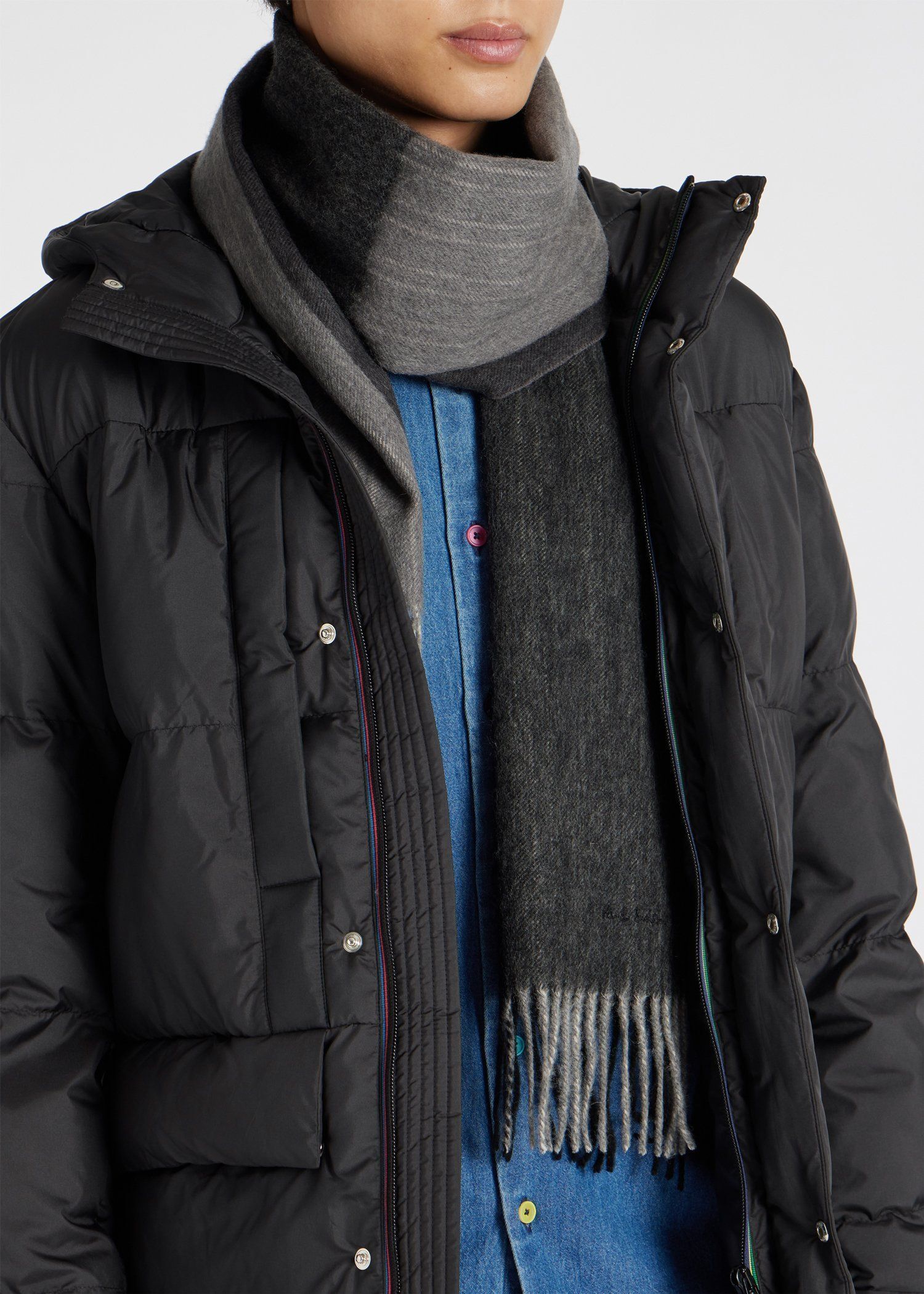 カラーブロッキング ストライプ カシミヤブレンド マフラー