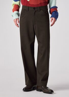 ハイツイストコットン ワイドストレートパンツ（ブラウン） ｜ポール