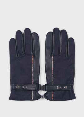 シグネチャーストライプ パイピングウール グローブ（ネイビー