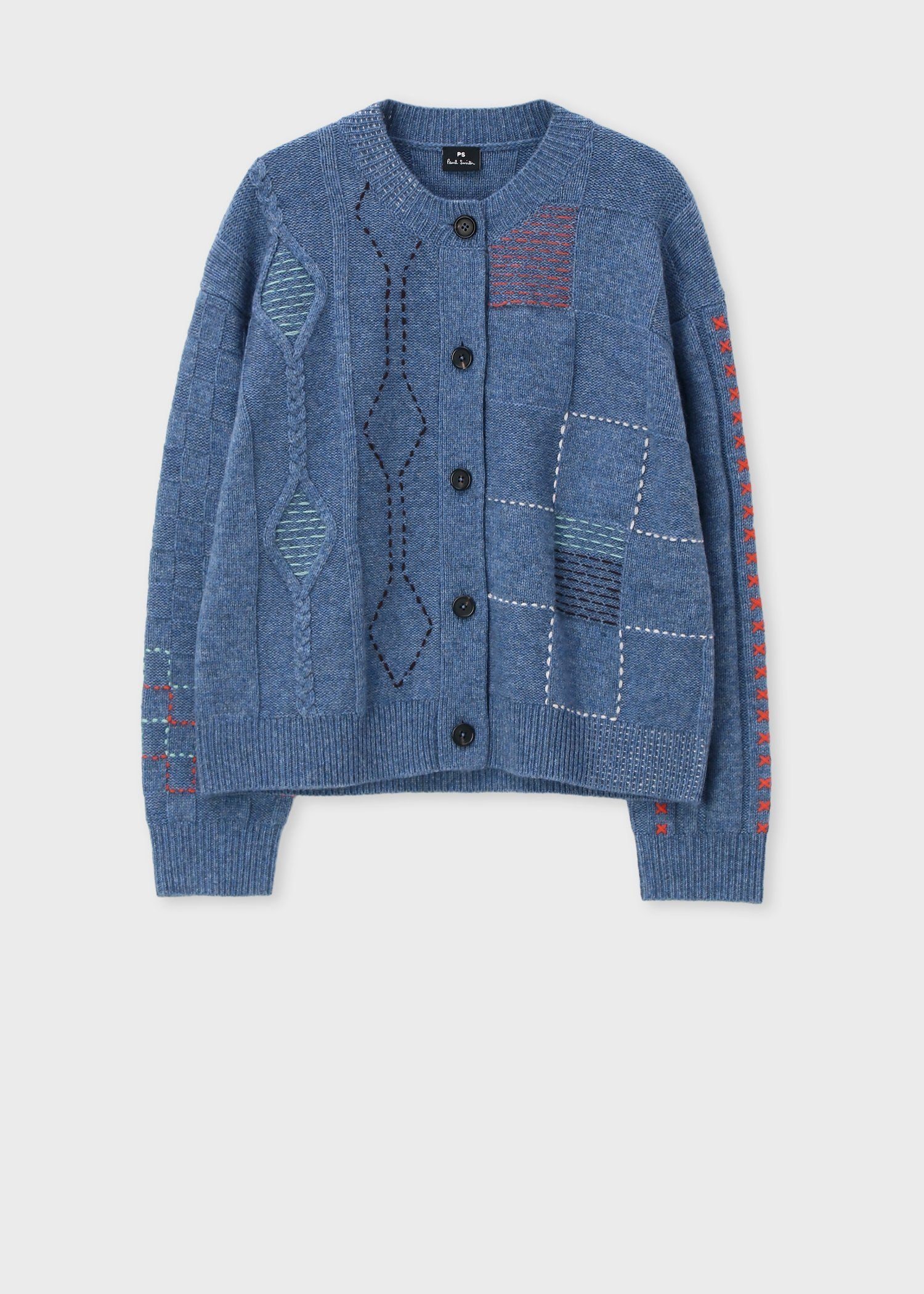 ウィメンズ パッチワーク カーディガン（グレイッシュブルー