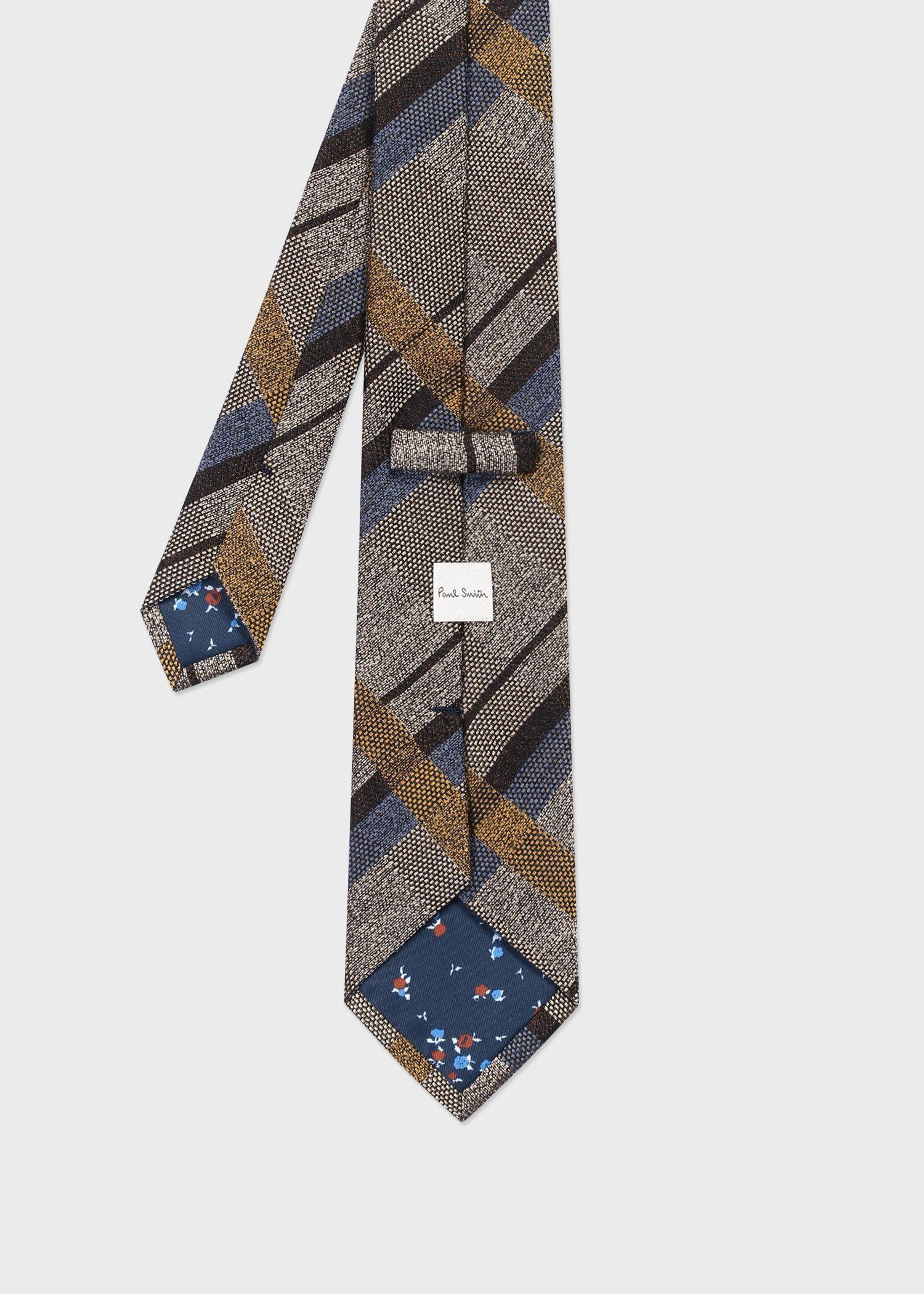 【日本製】ポールスミス ネクタイ チャコールグレー系 ゴールド 花柄 光沢 高級 クラシックチェック タイ（ベージュ） ｜ポール・スミス
