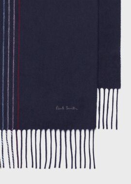 ハーフストライプ カシミヤブレンドマフラー（ネイビー） ｜ポール・スミス