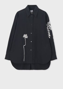 ウィメンズ エンブロイダリー ネイビー ブラウス