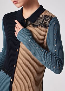 ウィメンズ レース カラーブロック ワンピース（ネイビー） ｜ポール