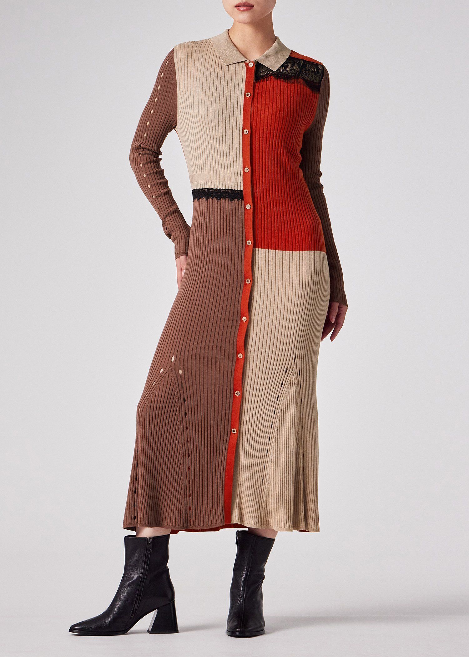 ウィメンズ レース カラーブロック ワンピース