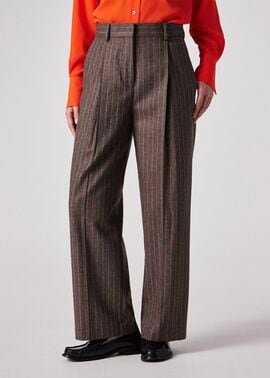 ウィメンズ ストライプ ウール ワイドパンツ（ブラウン） ｜ポール・スミス