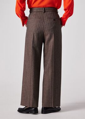 ウィメンズ ストライプ ウール ワイドパンツ（ブラウン） ｜ポール・スミス