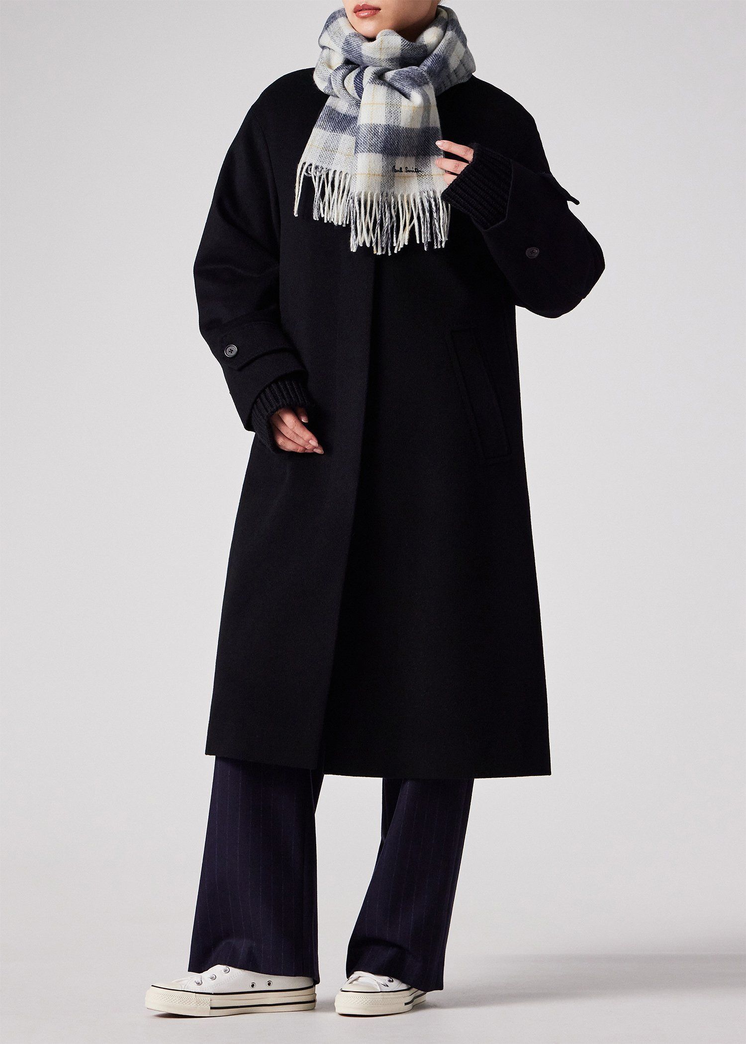 ウィメンズ オンブレ リバーシブル チェック マフラー（ネイビー