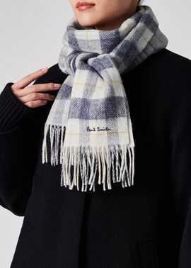 ウィメンズ オンブレ リバーシブル チェック マフラー（ネイビー