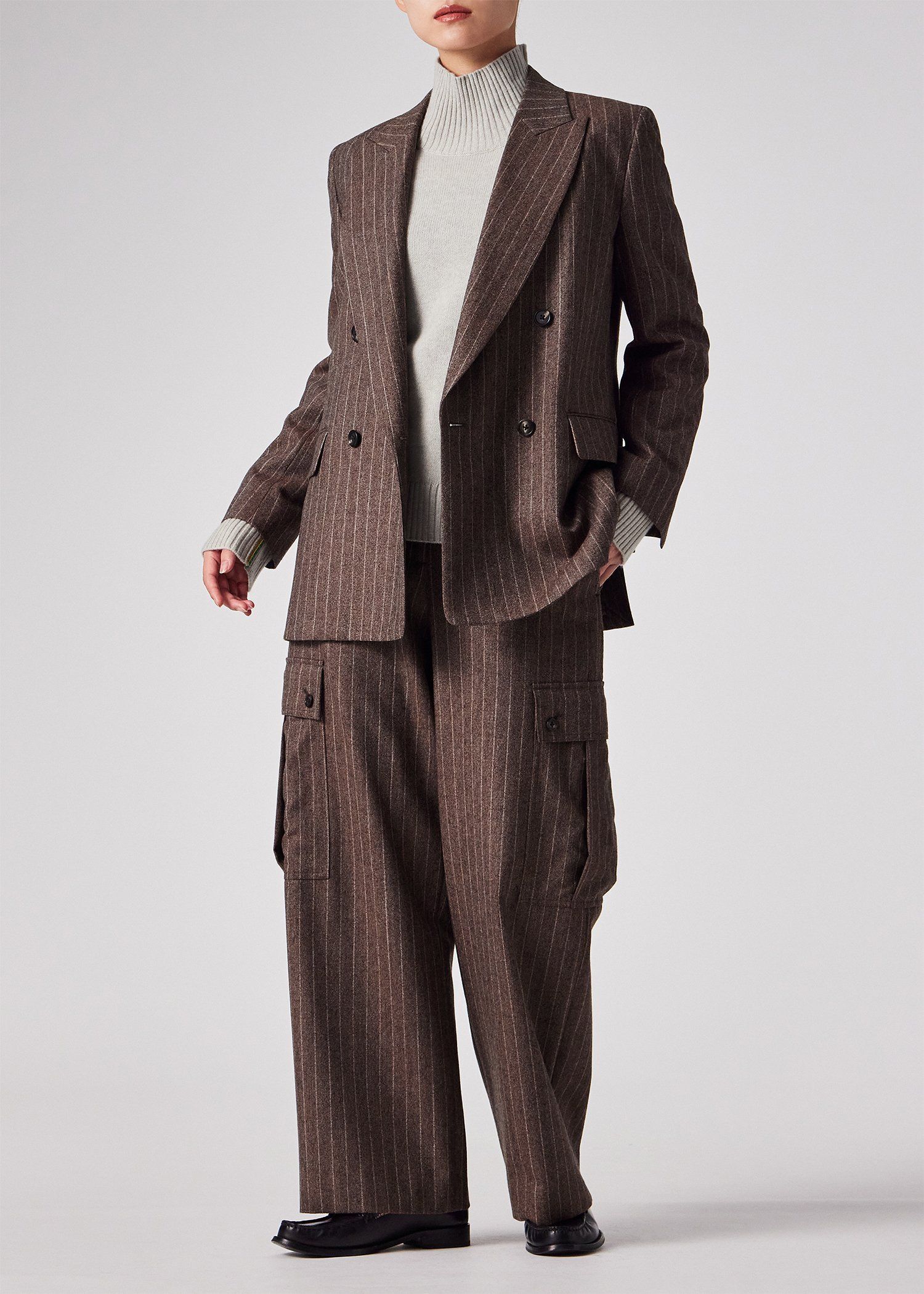 ウィメンズ ストライプ ウール ダブルジャケット