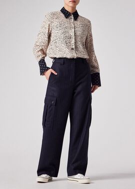 ウィメンズ ストライプ ウール カーゴパンツ（ネイビー） ｜ポール・スミス