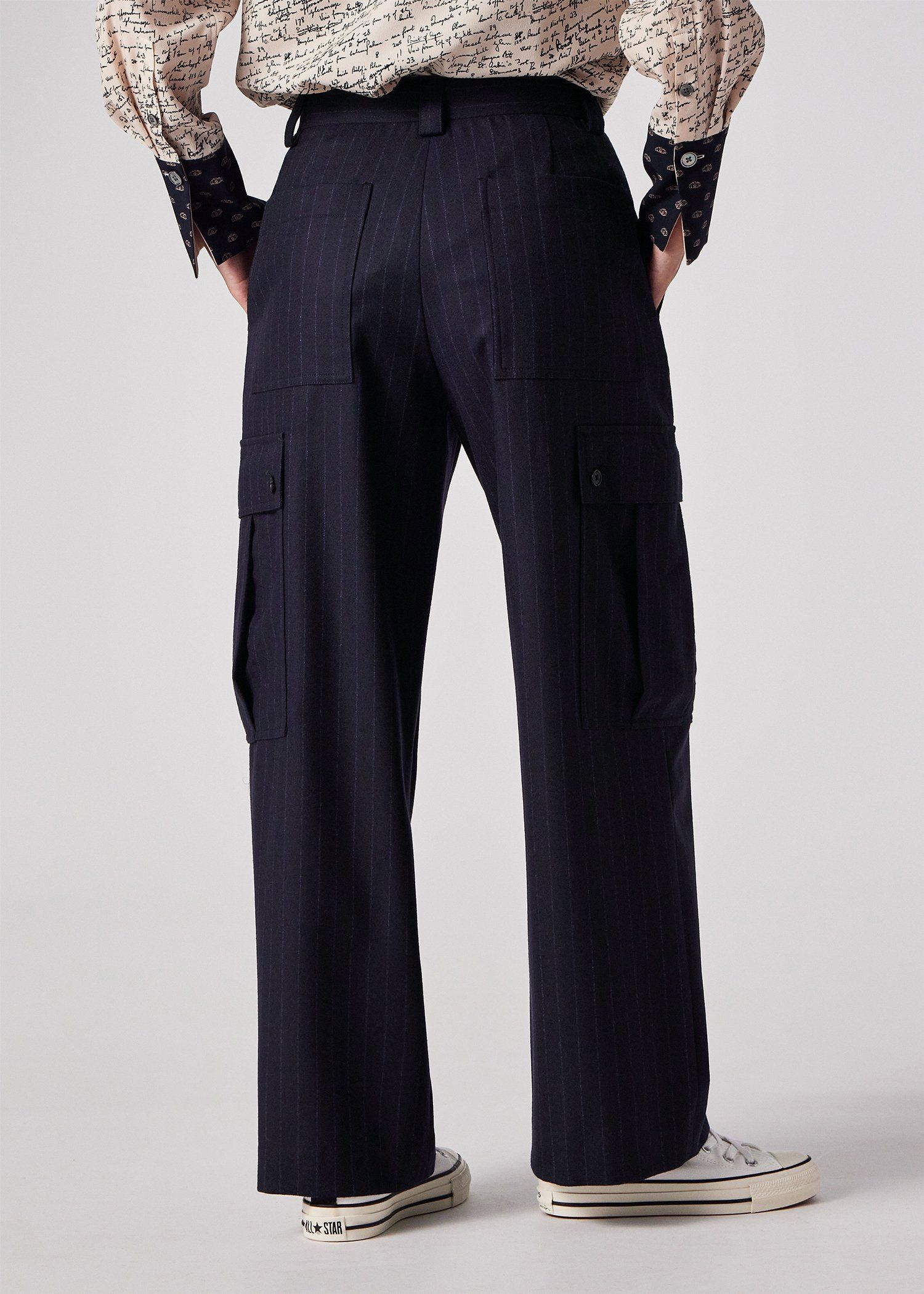 ウィメンズ ストライプ ウール カーゴパンツ（ネイビー） ｜ポール・スミス