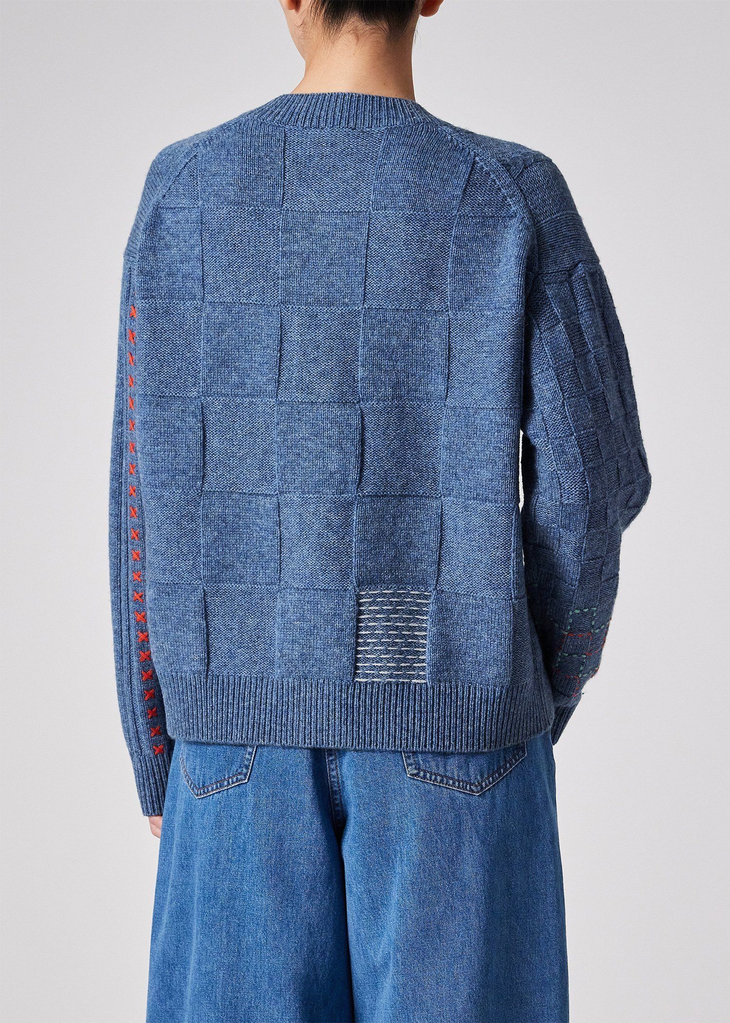 ウィメンズ パッチワーク カーディガン（グレイッシュブルー