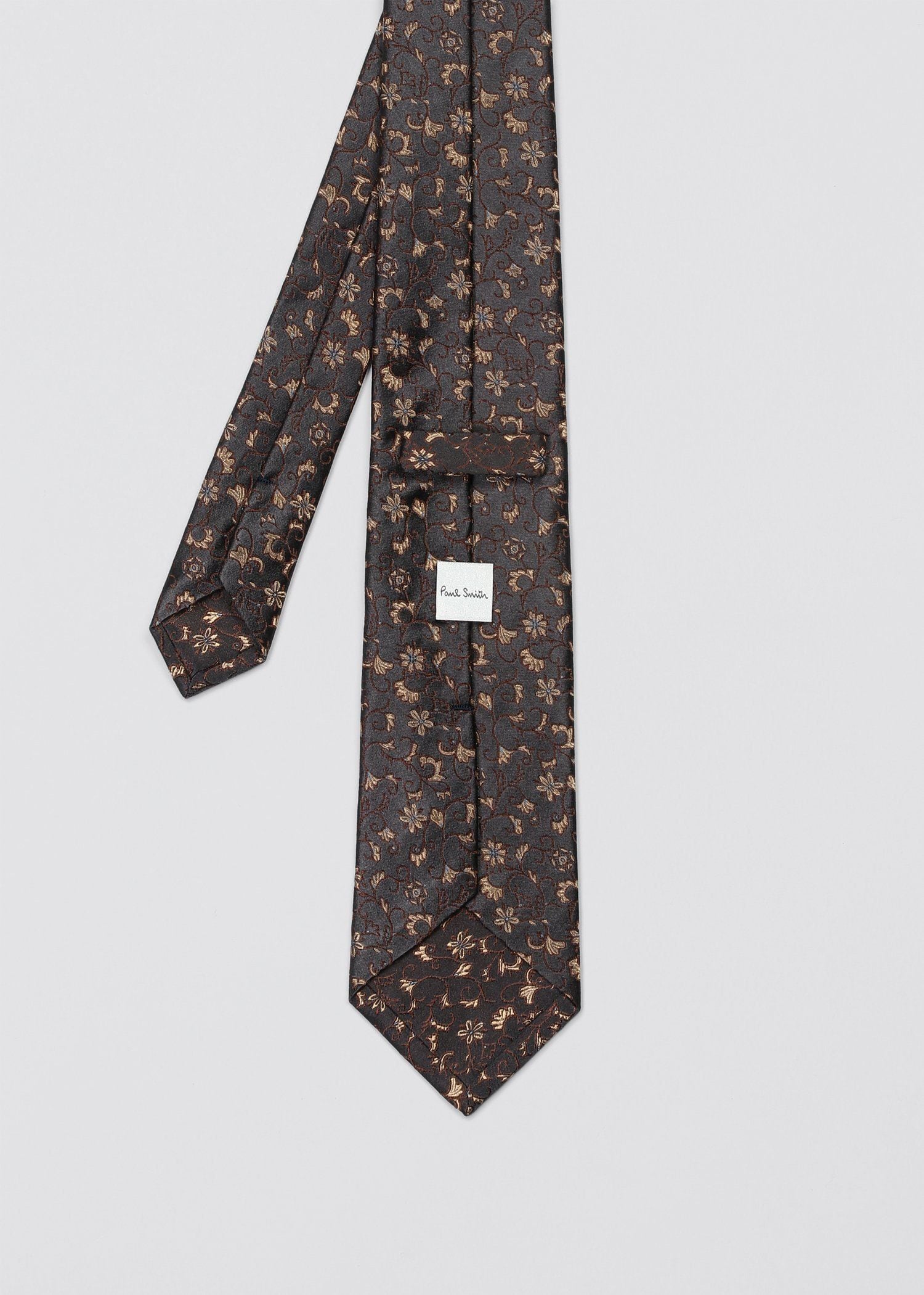 Paul Smith ポール・スミス 花柄 ネクタイ グレー ゴールド フローラルパターン タイ（ダークグレー） ｜ポール・スミス