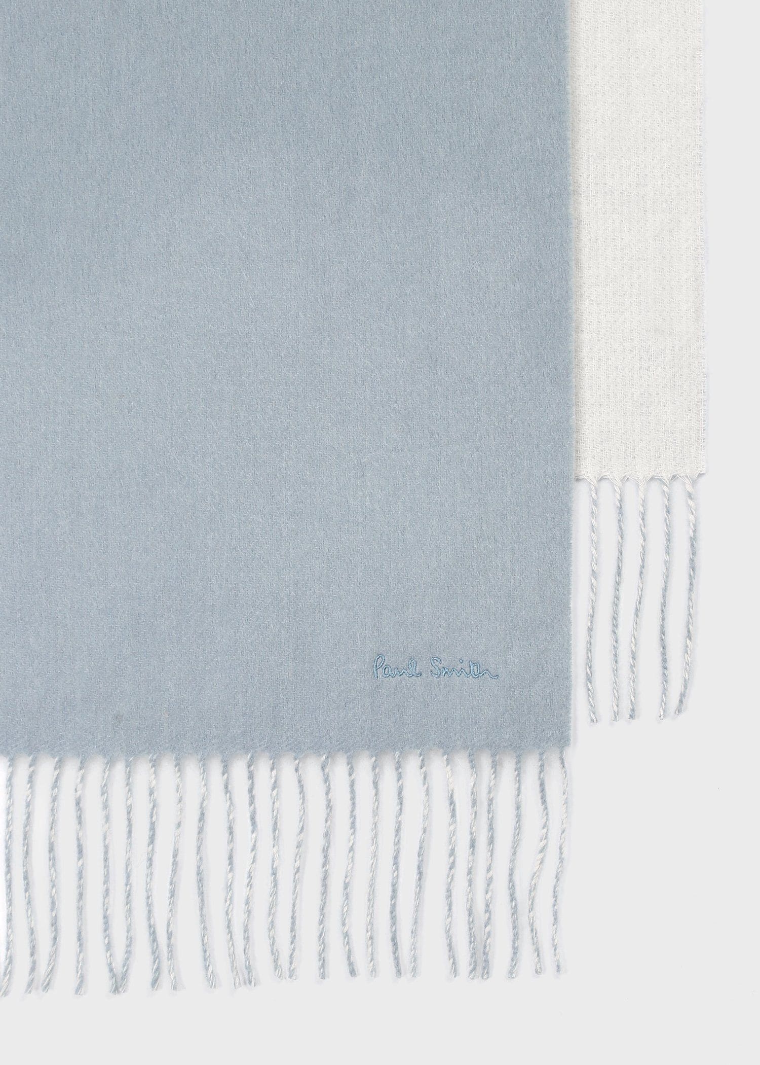 ウィメンズ カシミヤ リバーシブルマフラー（サックスブルー