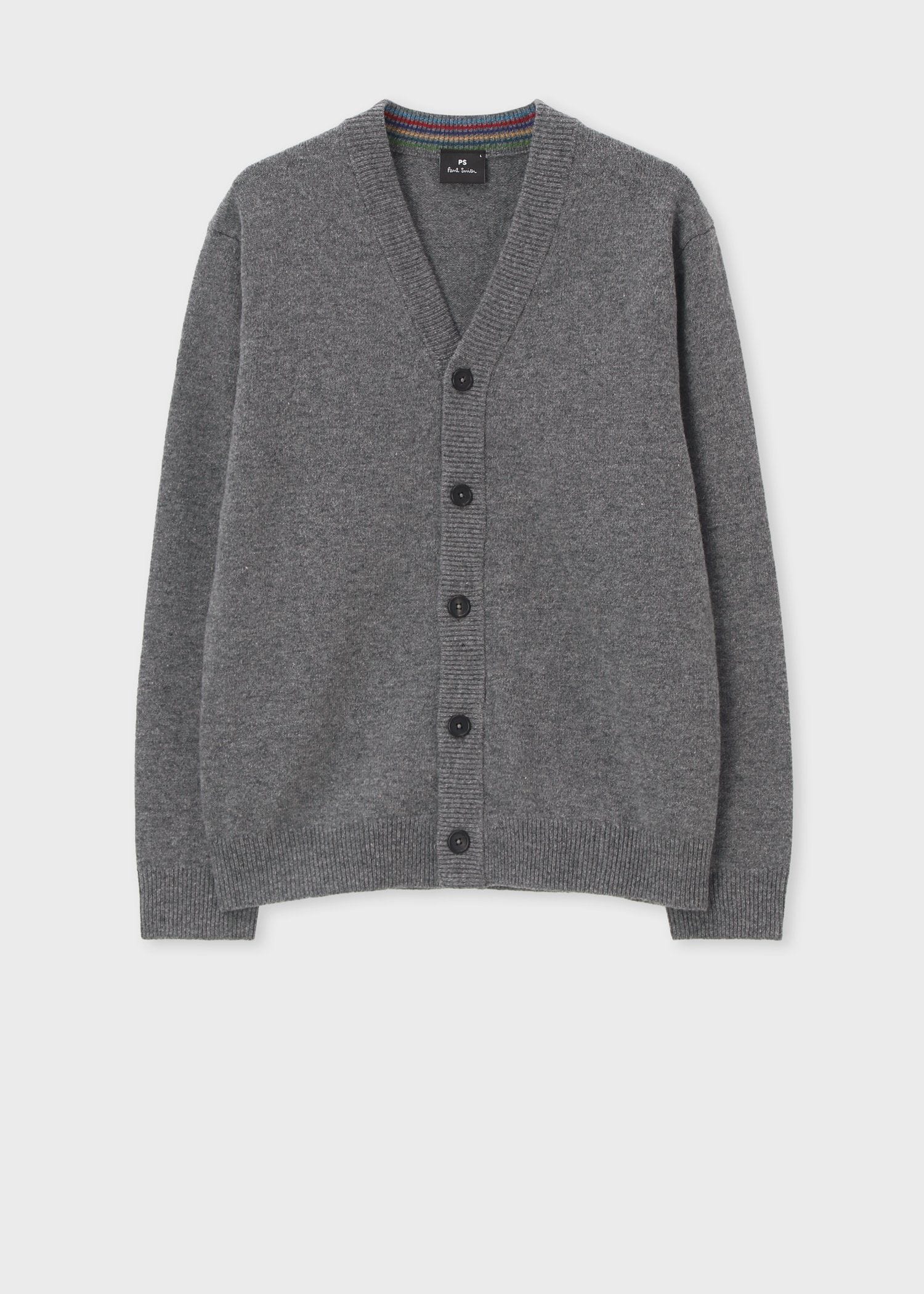 スポーツストライプ Vネックカーディガン（ブルーグレー） ｜ポール