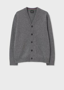 スポーツストライプ Vネックカーディガン（ブルーグレー） ｜ポール