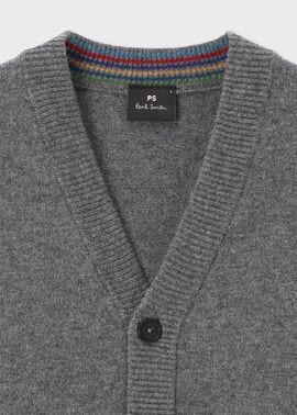 スポーツストライプ Vネックカーディガン（ブルーグレー） ｜ポール