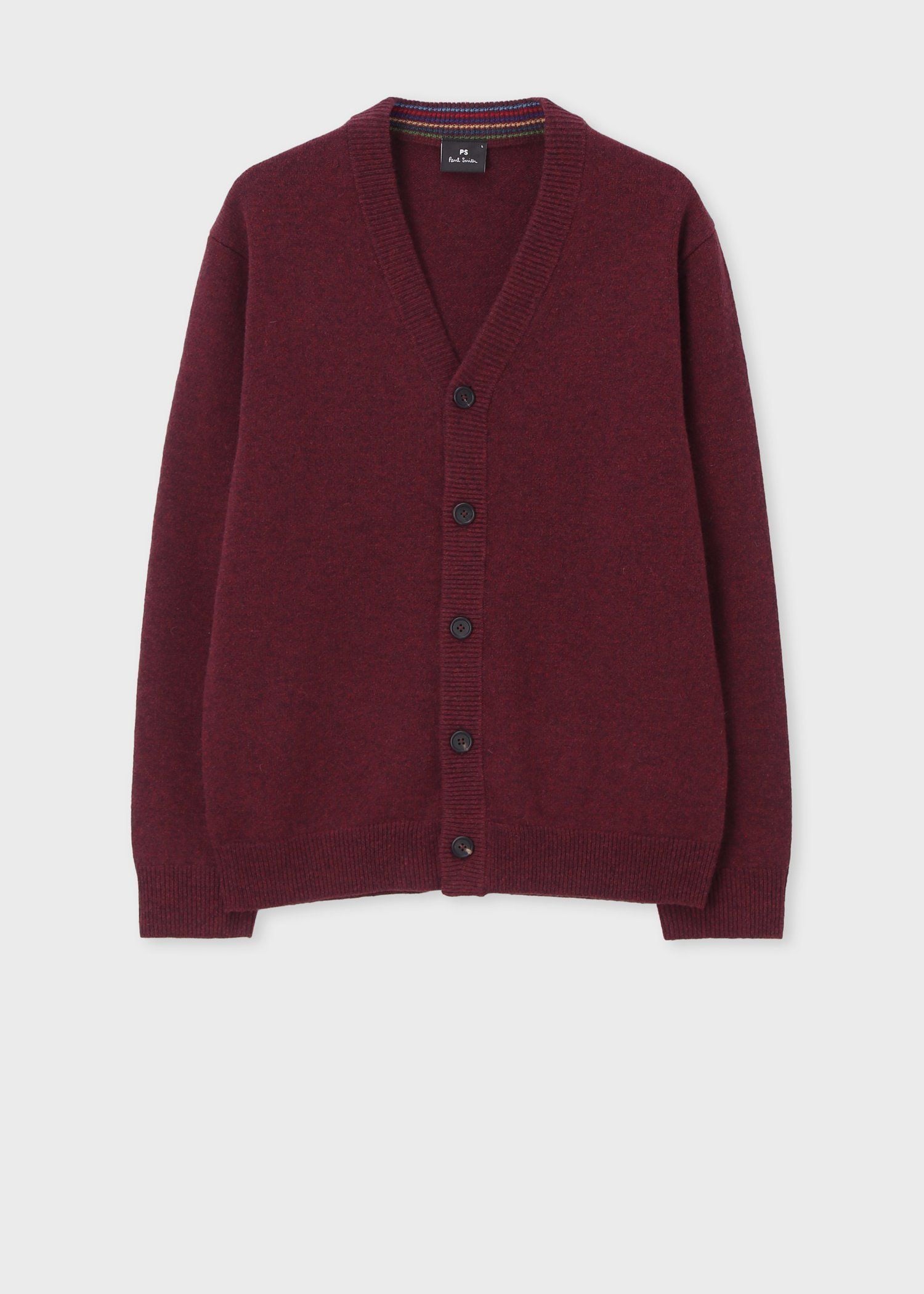 スポーツストライプ Vネックカーディガン（バーガンディ） ｜ポール