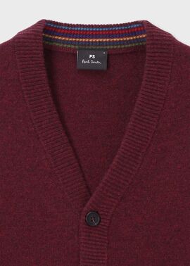 スポーツストライプ Vネックカーディガン（バーガンディ） ｜ポール