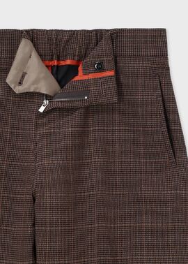 ミックスチェックウール 2タック トラウザーズ（ブラウン） ｜ポール