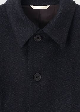 ヘリンボーン ウールカシミヤ ステンカラーコート（ネイビー