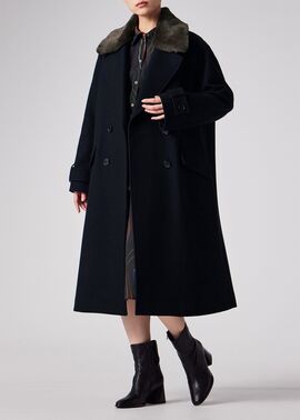 ウィメンズ ウールカルゼ ロングコート（ネイビー） ｜ポール・スミス