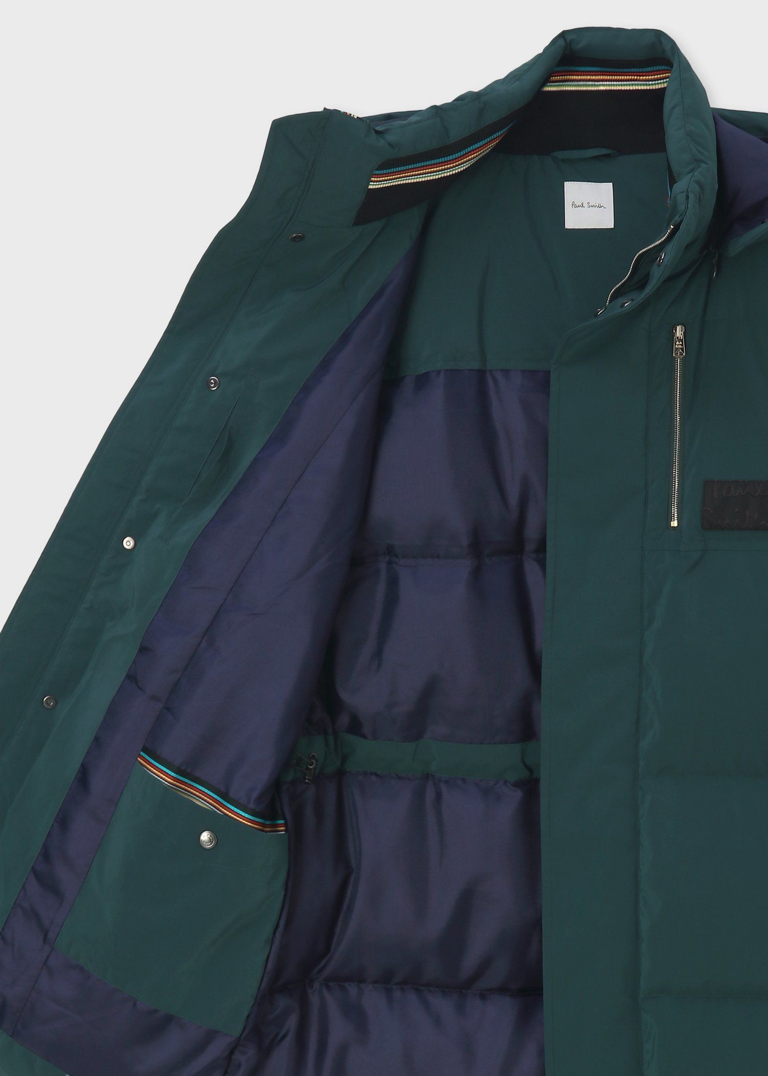 ポールスミス 2WAY 近年 マルチストライプ フード ダウンコート カーキ L Cropped Logo