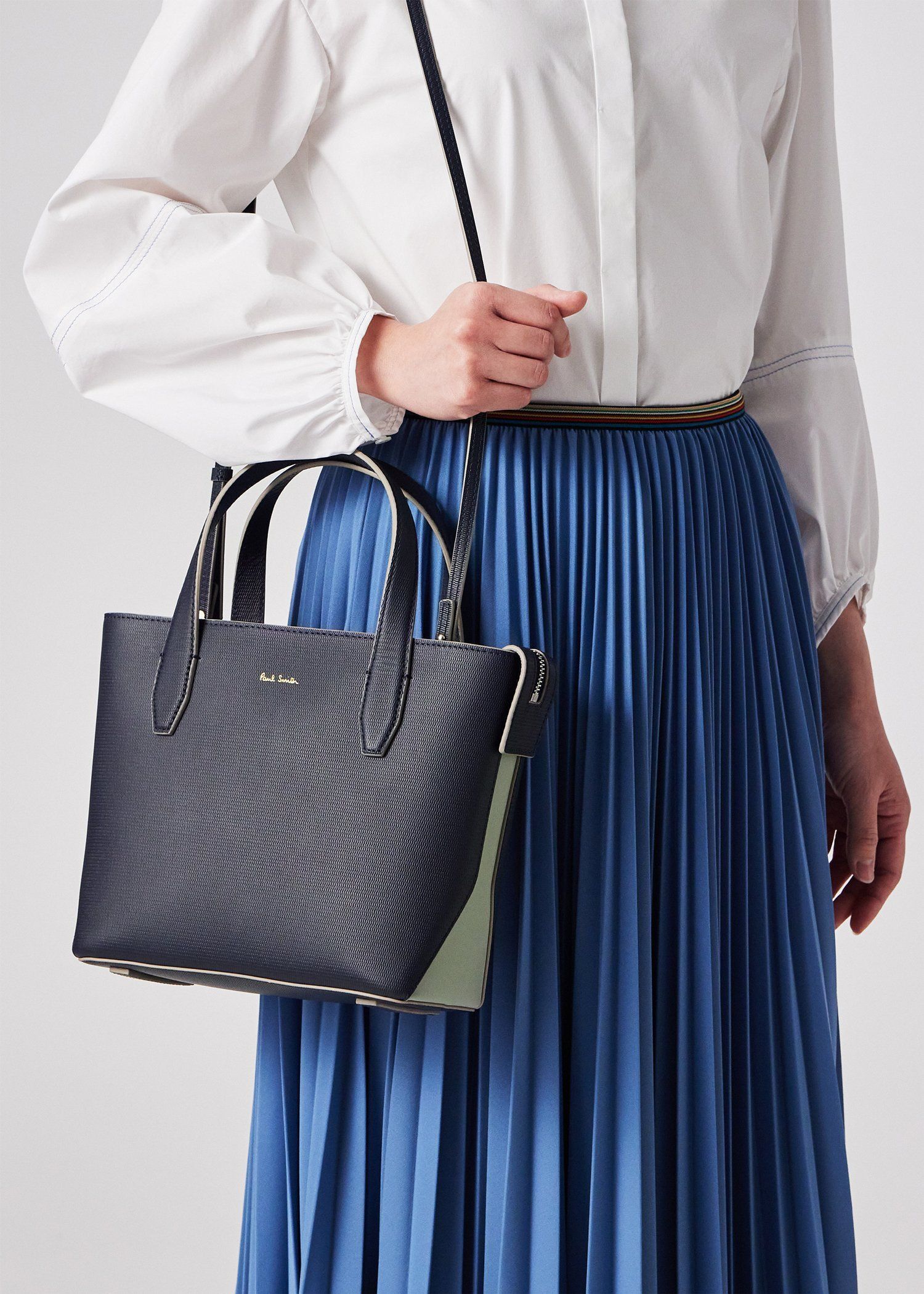 カラーブロックレザー ハンドバッグ