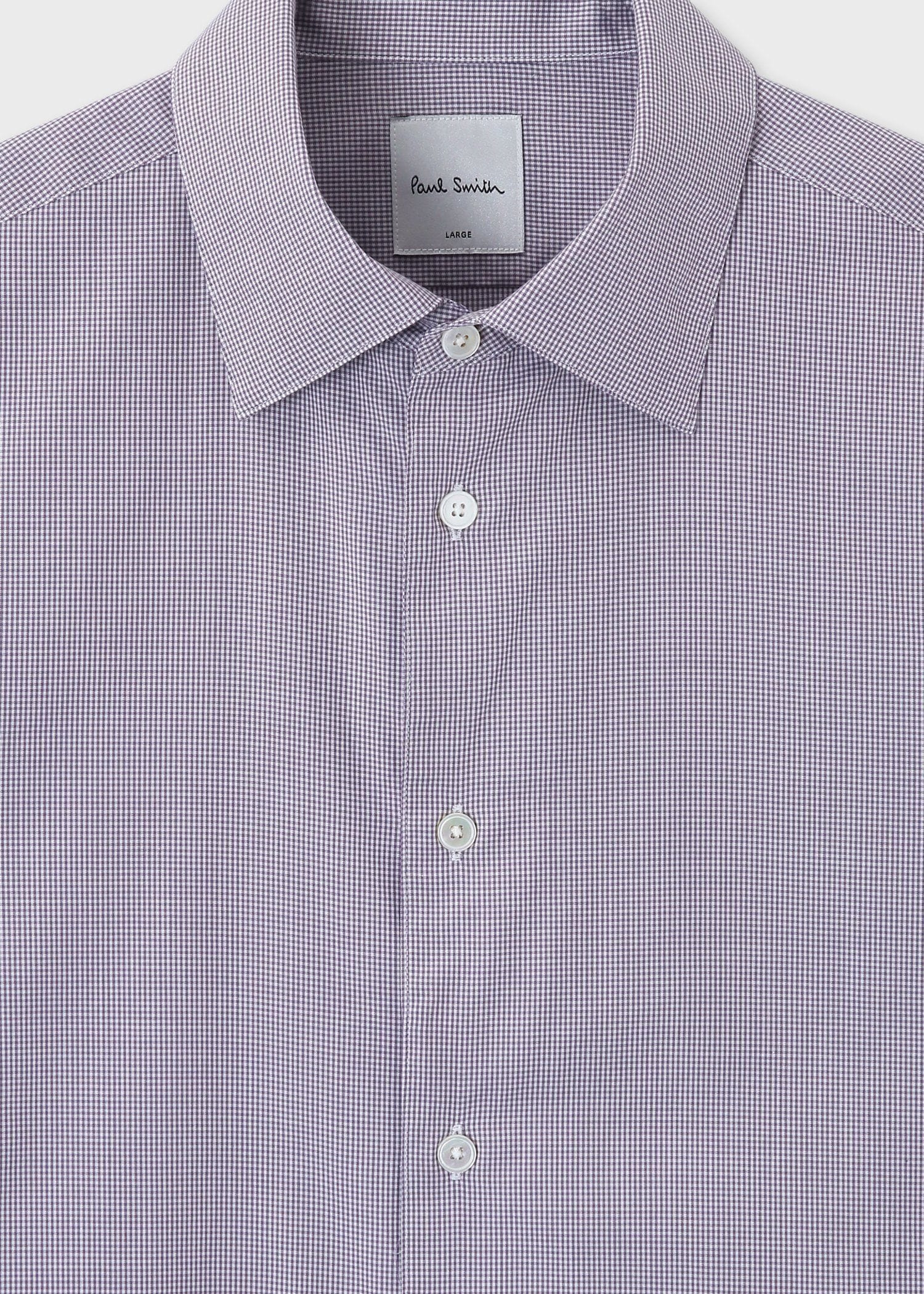 マイクロチェック イタリアンカラーシャツ