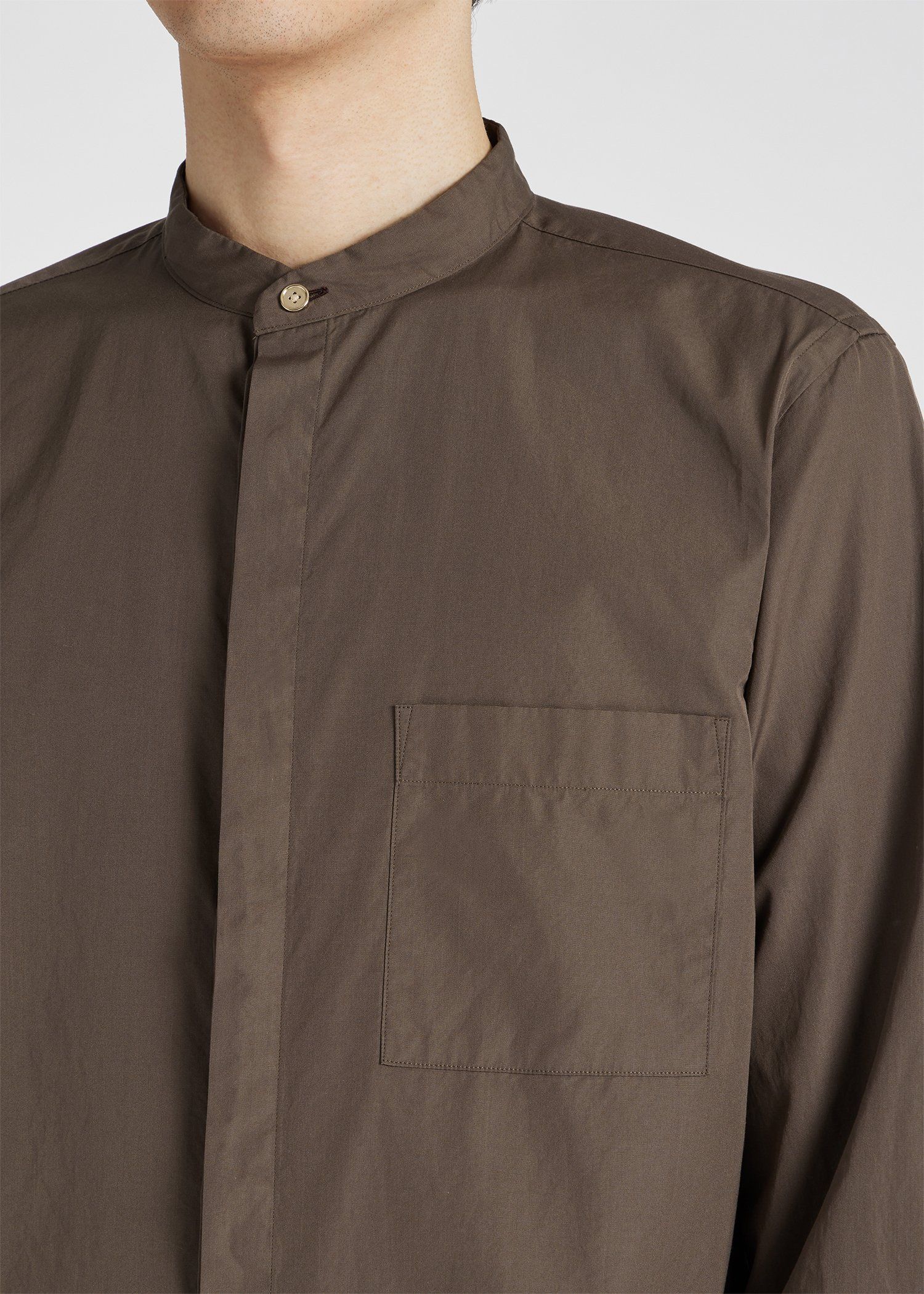 コットンブロード バンドカラーシャツ