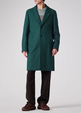 ブラッシュドメルトンツイル チェスターコート（ブルーグリーン