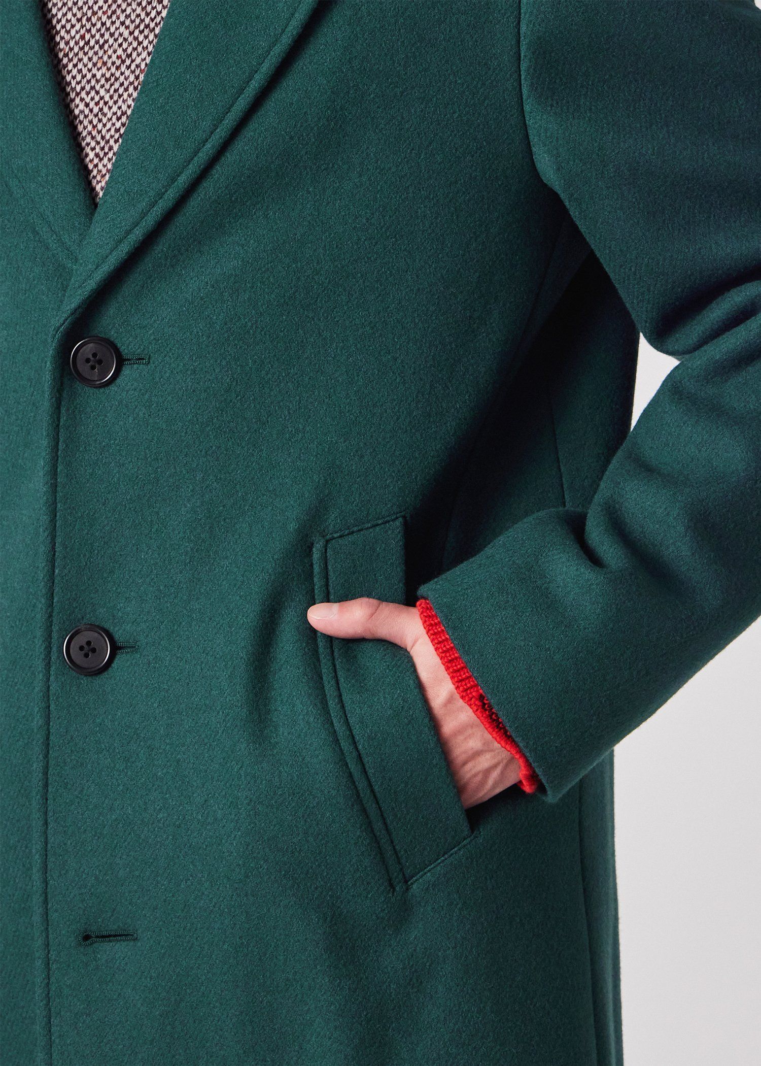 ブラッシュドメルトンツイル チェスターコート（ブルーグリーン