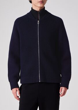 コントラストカラー ジップカーディガン（ネイビー） ｜ポール・スミス