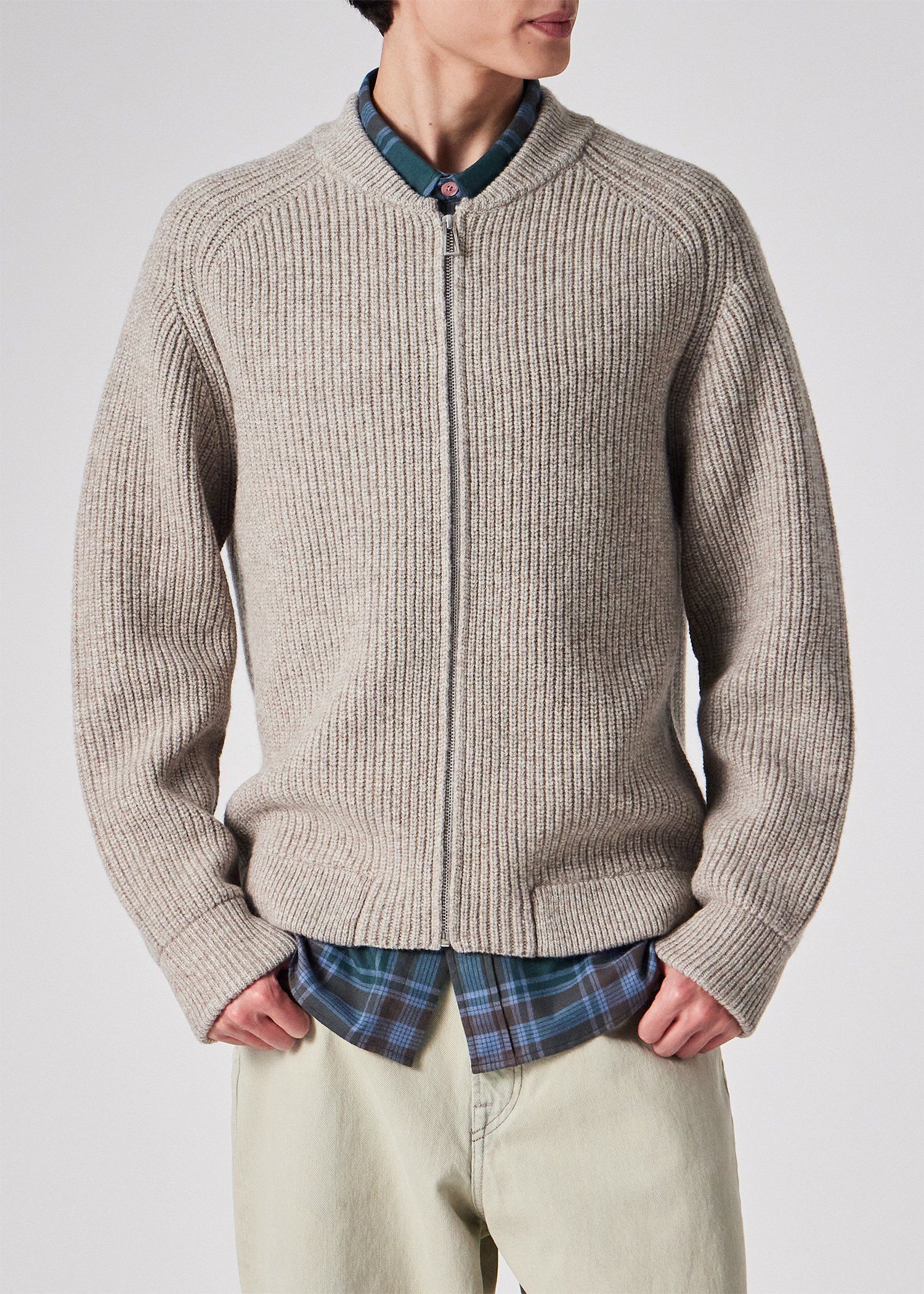 コントラストカラー ジップカーディガン