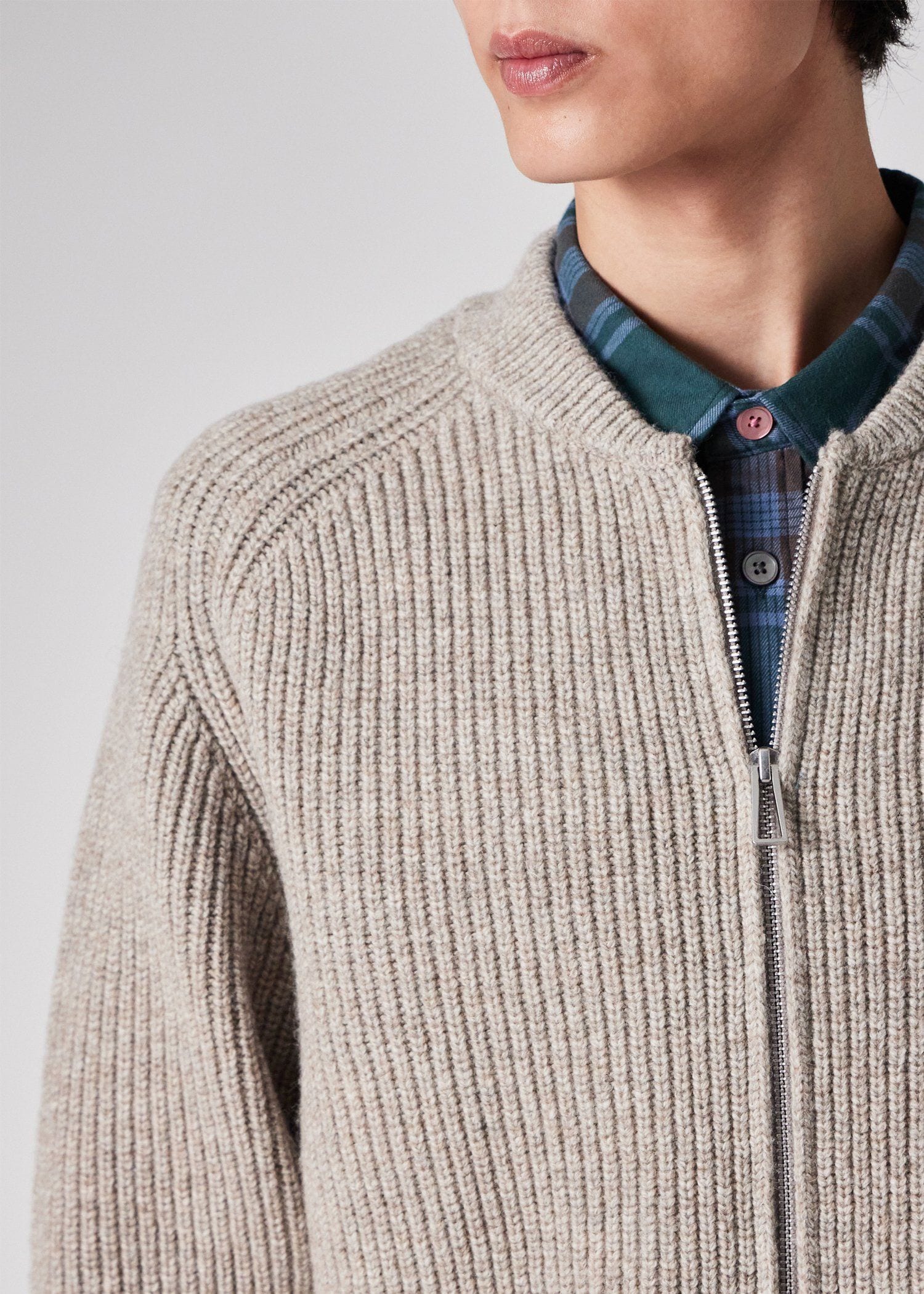 コントラストカラー ジップカーディガン