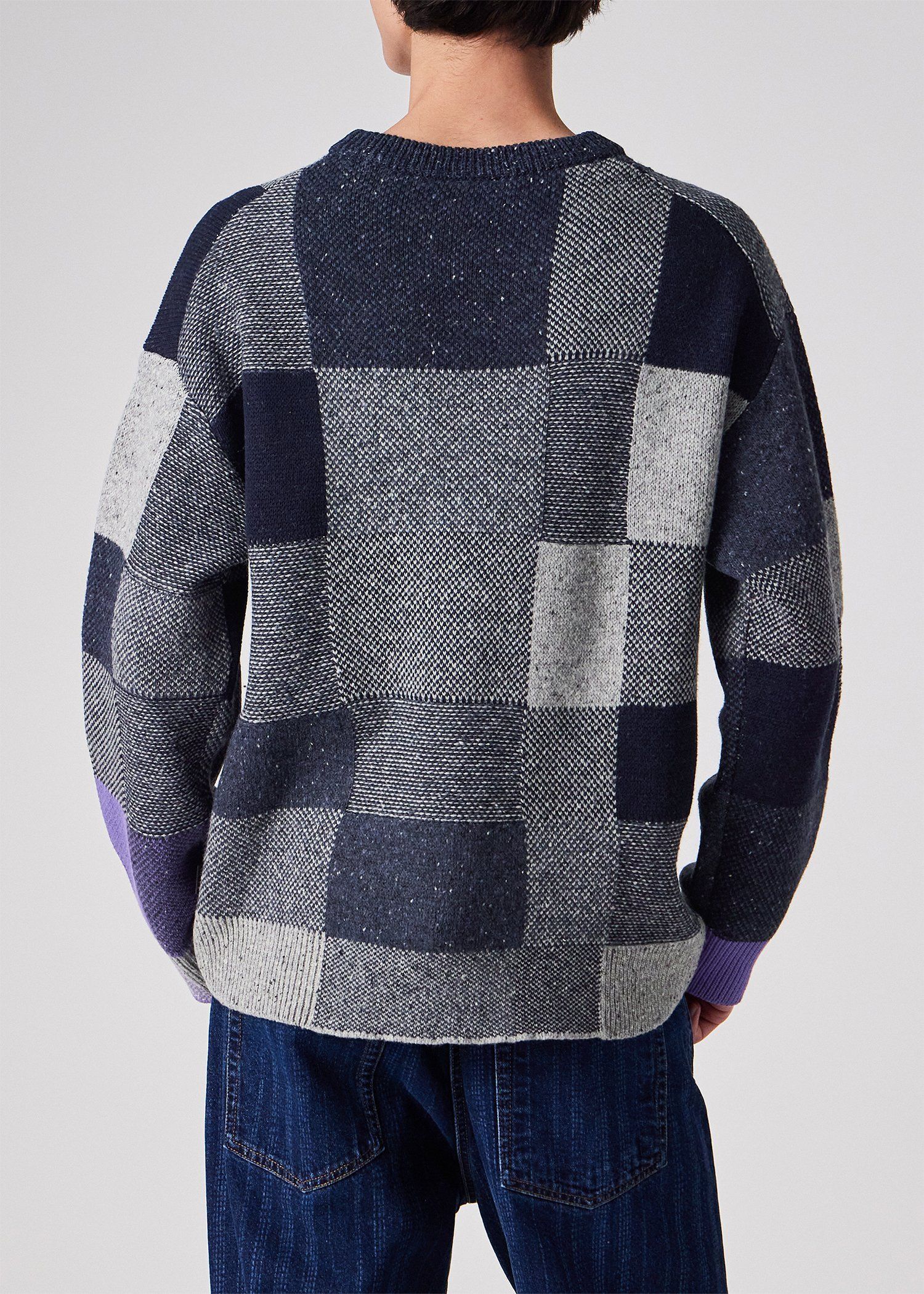 ブロークンチェック クルーネックニット