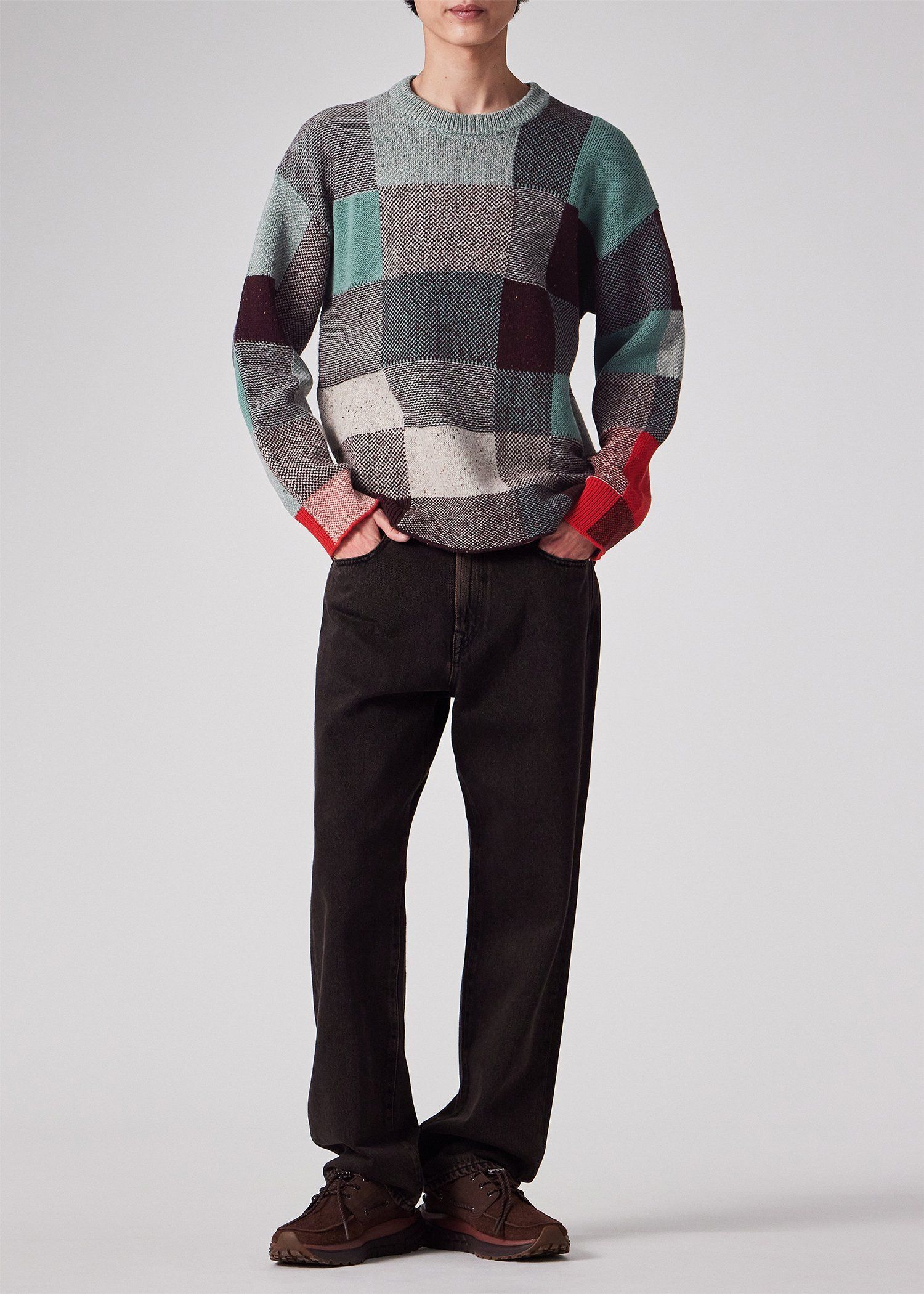 ブロークンチェック クルーネックニット（ターコイズ） ｜ポール・スミス