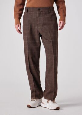 ミックスチェックウール 2タック トラウザーズ（ブラウン） ｜ポール