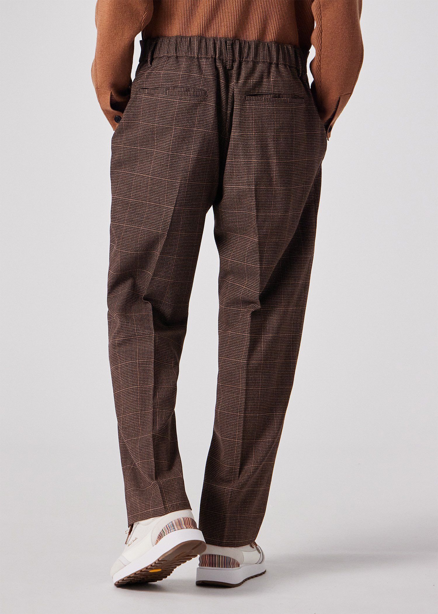 ミックスチェックウール 2タック トラウザーズ（ブラウン） ｜ポール