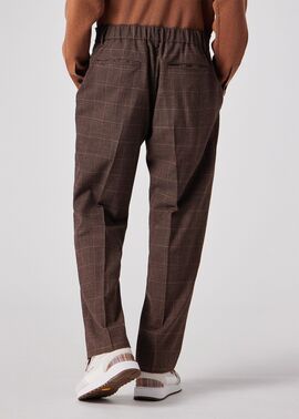 ミックスチェックウール 2タック トラウザーズ（ブラウン） ｜ポール