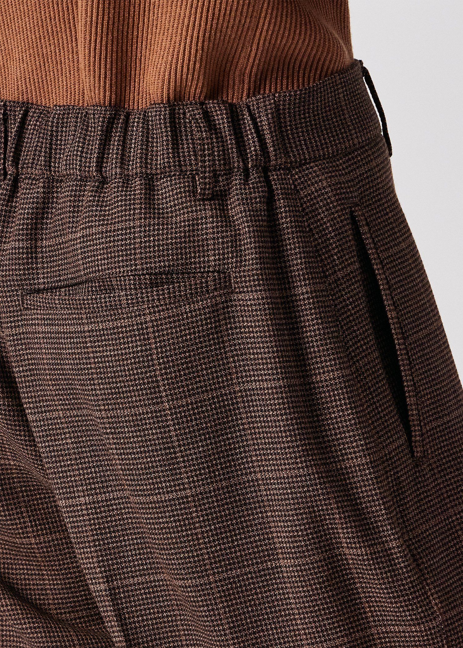 ミックスチェックウール 2タック トラウザーズ（ブラウン） ｜ポール