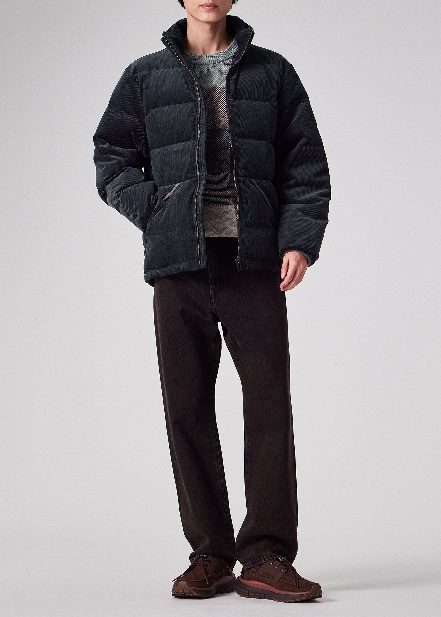 ナローウェールコーデュロイ ダウンジャケット（ブルーグレー