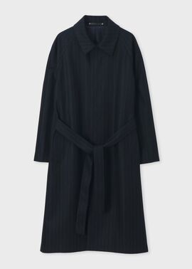 チョークストライプ ロングステンカラーコート