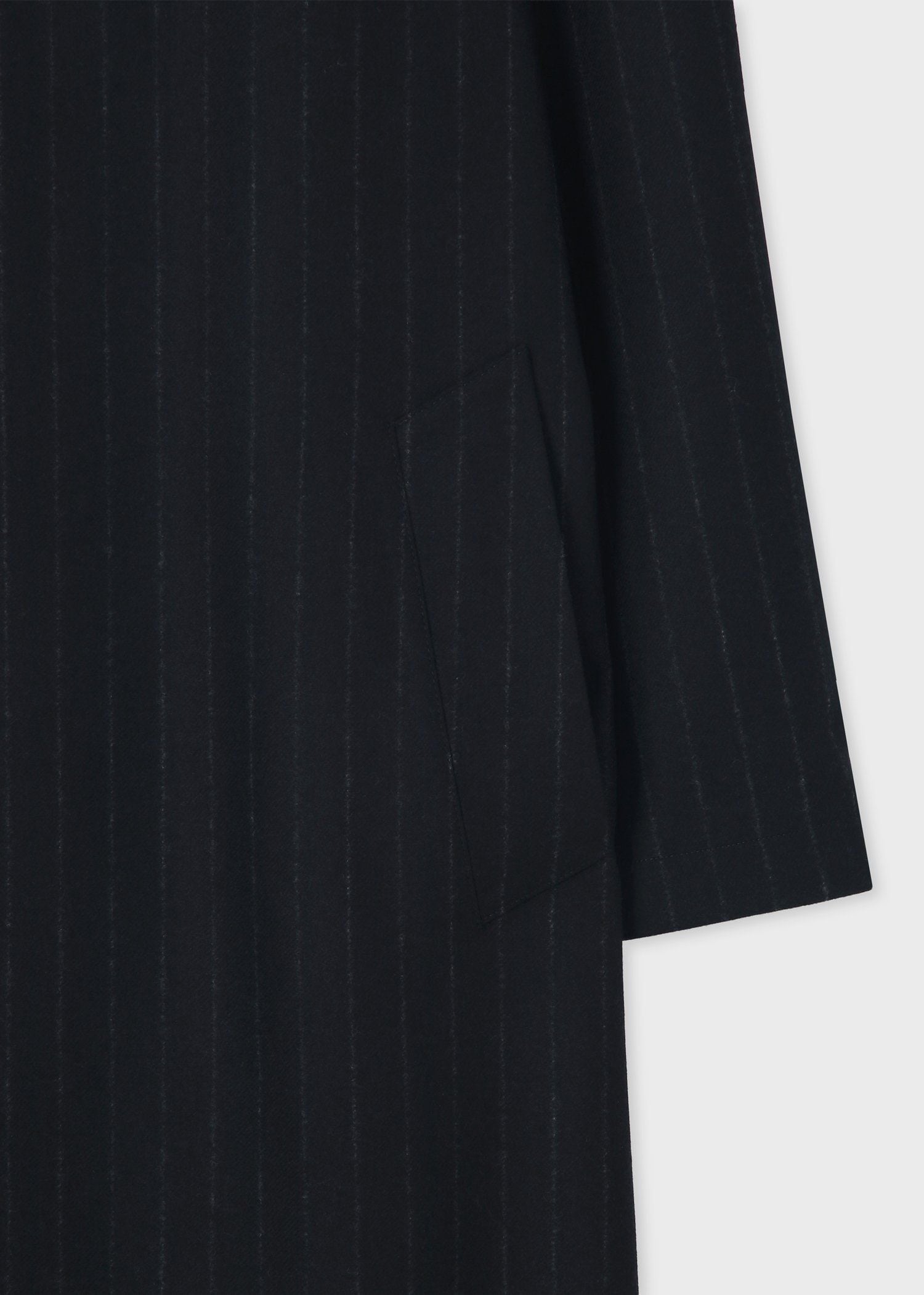 チョークストライプ ロングステンカラーコート（ネイビー） ｜ポール