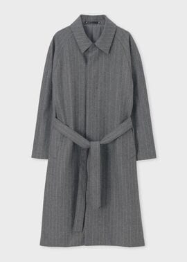 チョークストライプ ロングステンカラーコート