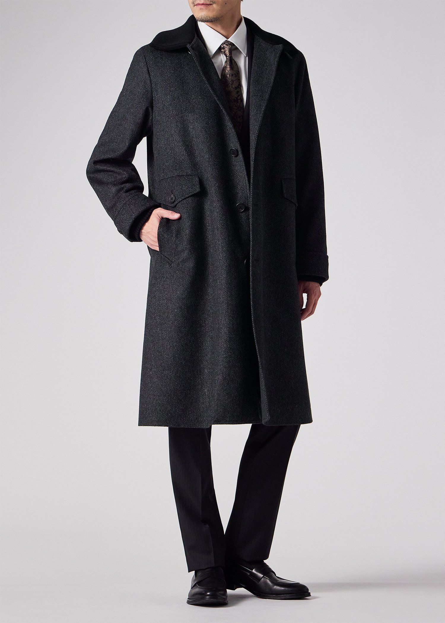 ヘリンボーンカシミヤ ドンキーコート（グレー） ｜ポール・スミス