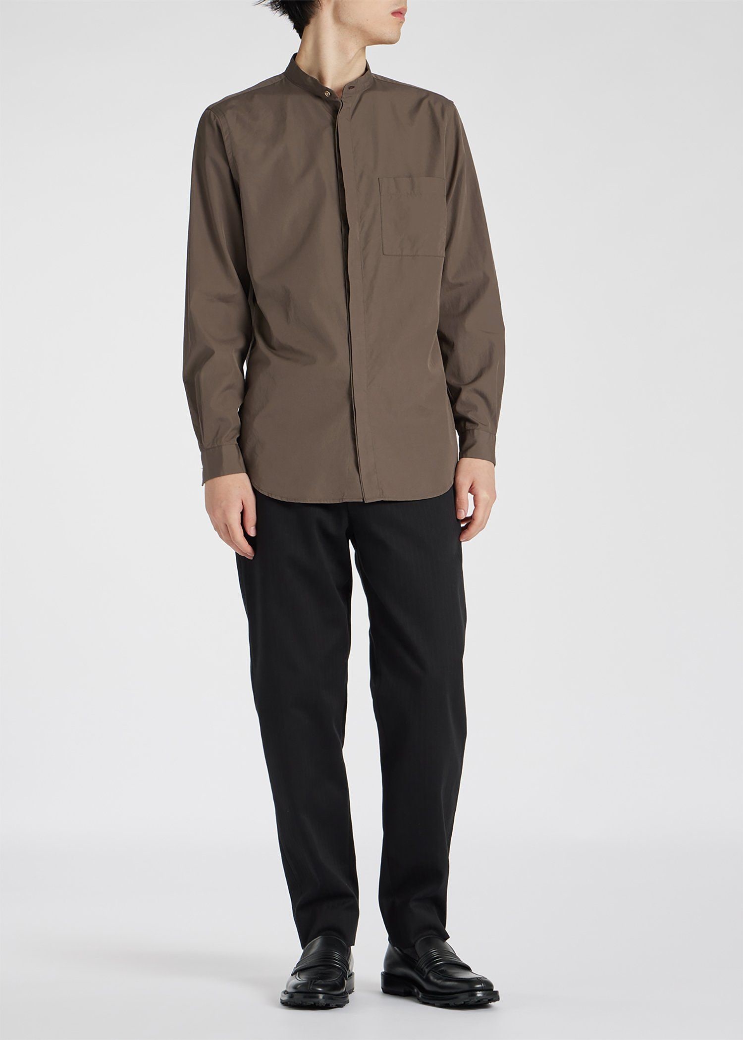 コットンブロード バンドカラーシャツ